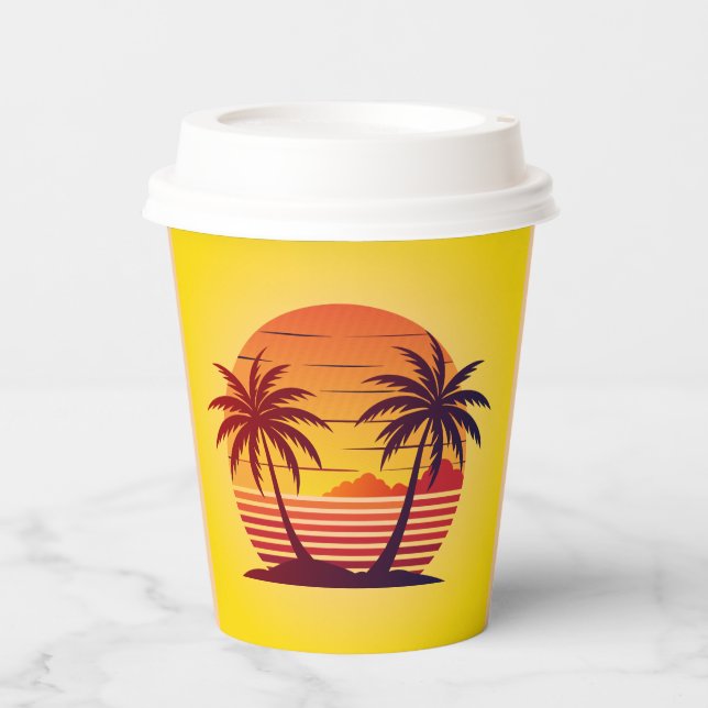 Sunset with Palm Trees Vector Paper Cups (Front)