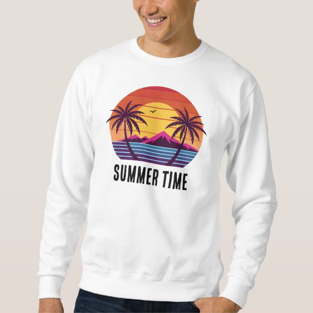 Sunset With Palm Trees Vector Sweatshirt (Front)