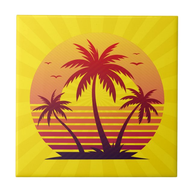 Sunset With Palm Trees Vector Tile (Front)