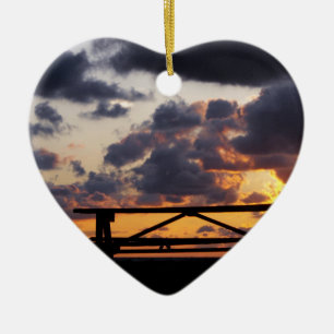 Sunset with Picnic Table Ceramic Ornament
