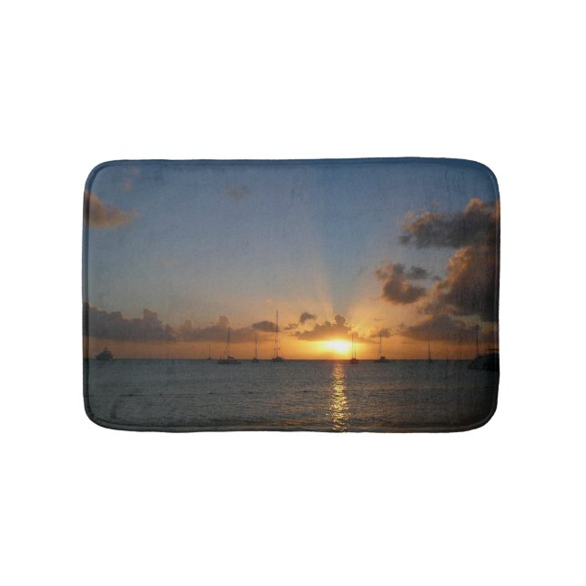 Sunset with Sailboats Tropical Landscape Photo Bath Mat (Front)
