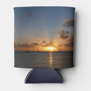 Sunset with Sailboats Tropical Landscape Photo Can Cooler