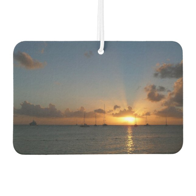 Sunset with Sailboats Tropical Landscape Photo Car Air Freshener (Front)