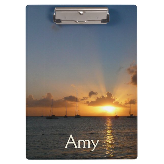 Sunset with Sailboats Tropical Landscape Photo Clipboard (Front)