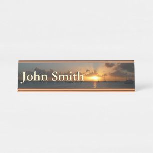 Sunset with Sailboats Tropical Landscape Photo Desk Name Plate