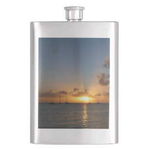 Sunset with Sailboats Tropical Landscape Photo Hip Flask