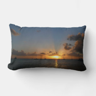 Sunset with Sailboats Tropical Landscape Photo Lumbar Pillow