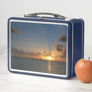 Sunset with Sailboats Tropical Landscape Photo Metal Lunch Box