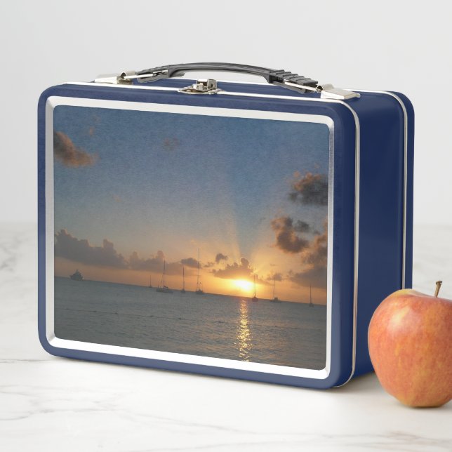 Sunset with Sailboats Tropical Landscape Photo Metal Lunch Box (In Situ)
