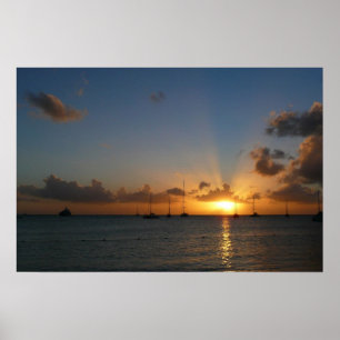 Sunset with Sailboats Tropical Landscape Photo Poster