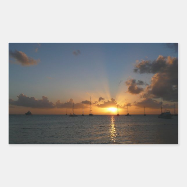 Sunset with Sailboats Tropical Landscape Photo Sticker (Front)