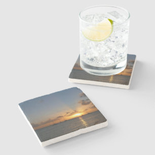 Sunset with Sailboats Tropical Landscape Photo Stone Coaster