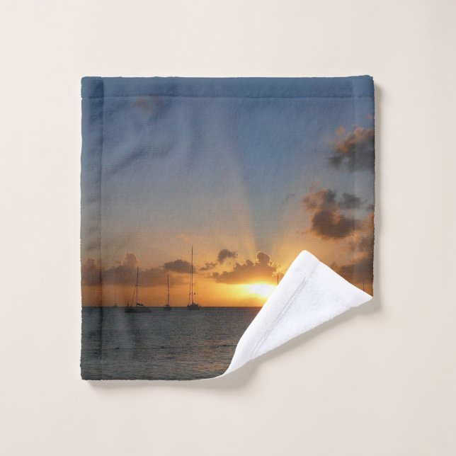 Sunset with Sailboats Tropical Landscape Photo Wash Cloth (Wash Cloth)