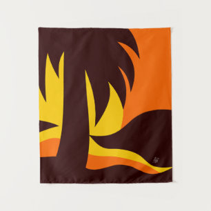Sunset with Tall Palm Tree On Beach Shore Tapestry