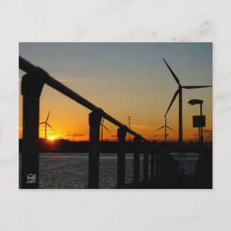 Sunset with windmill, relaxing and calming. postcard
