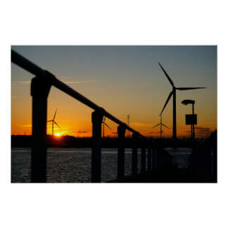 Sunset with windmill, relaxing and calming. poster
