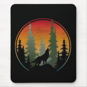 Sunset Wolf Nature Scenery Mouse Pad