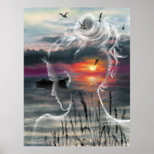 Sunset Woman Poster