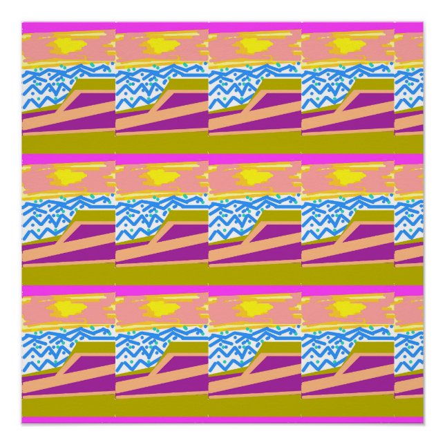 Sunset Yacht Waves Poster (Front)