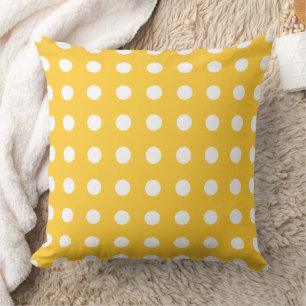Sunset Yellow and White Polka Dot Reversible Throw Pillow