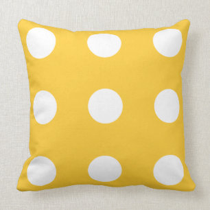 Sunset Yellow and White Polka Dot Reversible Throw Pillow