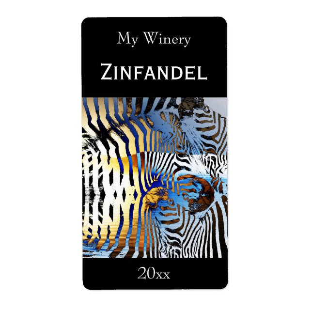 Sunset zebra abstract wine bottle label (Front)