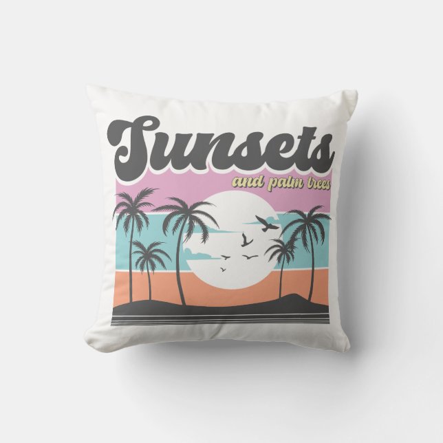 Sunsets And Palm Trees Throw Pillow (Front)