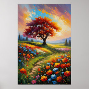 Sunset's Canvas, Colourful Flowers Poster