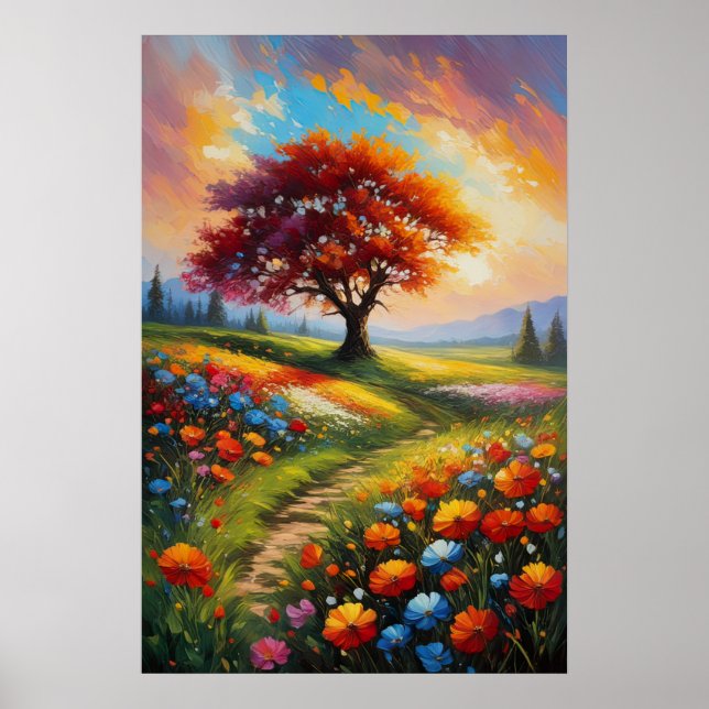 Sunset's Canvas, Colourful Flowers Poster (Front)