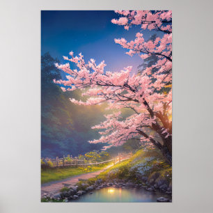 Sunset's Glow and the Sakura's Grace Poster