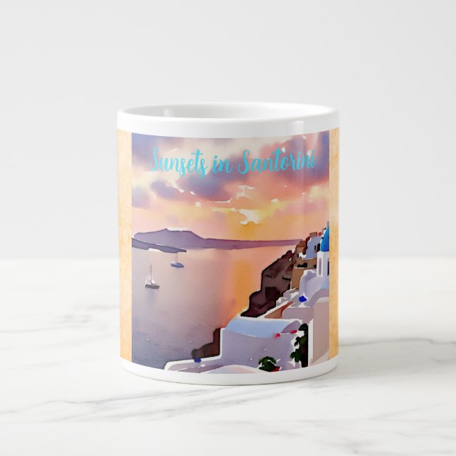 Sunsets in Santorini  Large Coffee Mug (Front)