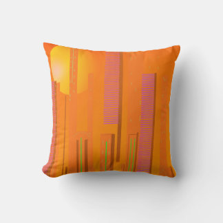 sunsets over a cyberpunk futuristic city throw pillow