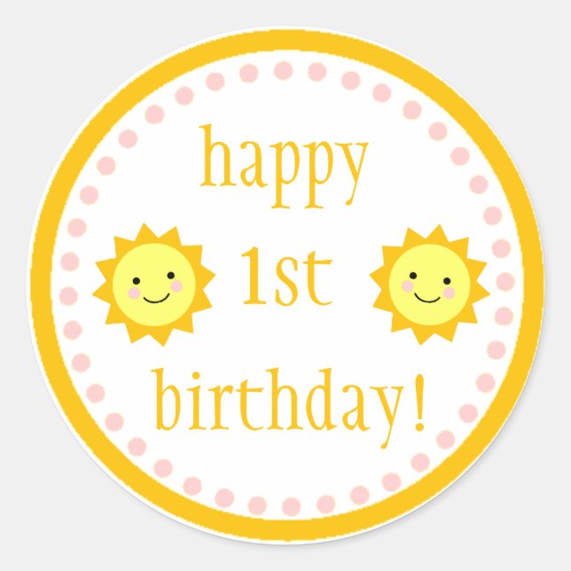 Sunshine 1st Birthday Classic Round Sticker (Front)