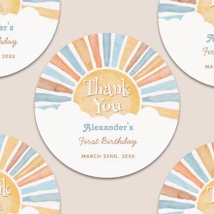 Sunshine 1st Birthday Thank You Classic Round Sticker