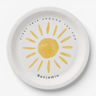 sunshine 1st birthday watercolor sun paper plate