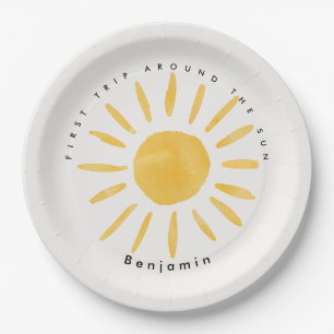 sunshine 1st birthday watercolor sun  paper plate