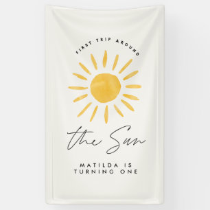 sunshine 1st birthday watercolor sun yellow modern banner