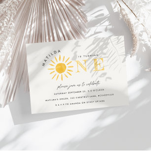 sunshine 1st birthday watercolor sun yellow modern invitation
