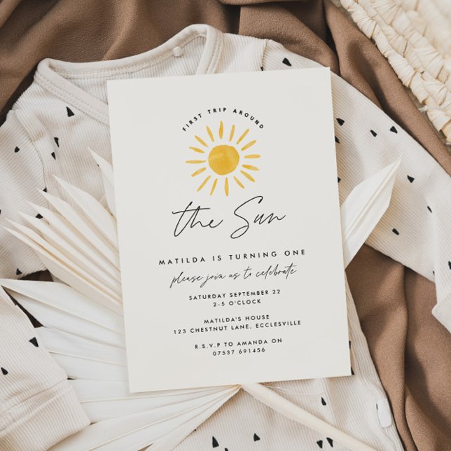 sunshine 1st birthday watercolor sun yellow modern invitation (Creator Uploaded)