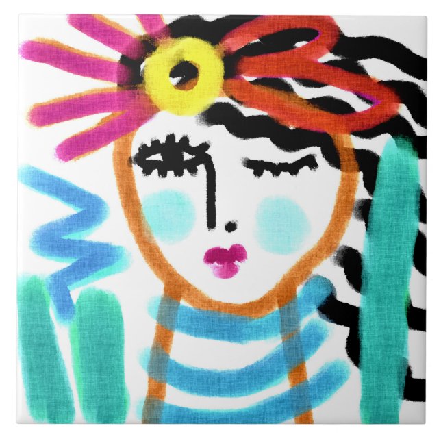 Sunshine Abstract Digital Portrait Ceramic Tile (Front)