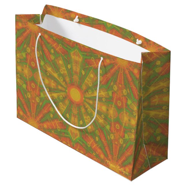 "Sunshine" abstract pattern in orange and yelllow Large Gift Bag (Back Angled)