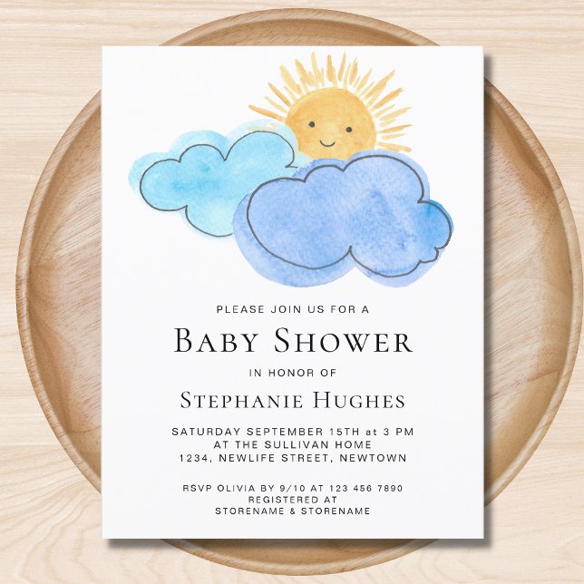 Sunshine And Clouds Boy's Baby Shower Invitation Postcard (Creator Uploaded)