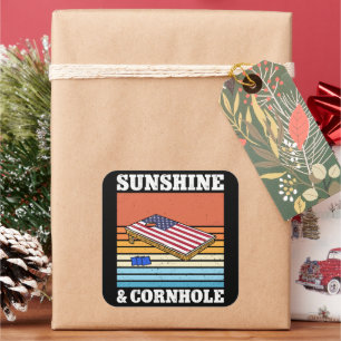 Sunshine And Cornhole Game hobby Retro Gift Funny Square Sticker