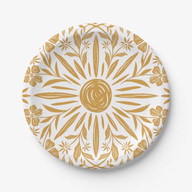 Sunshine and Floral Print Paper Plate (Front)