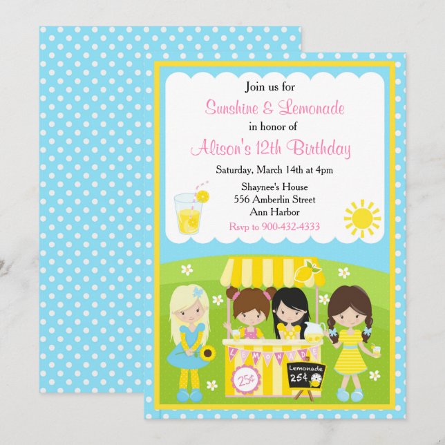 Sunshine and Lemonade Birthday Invitation (Front/Back)