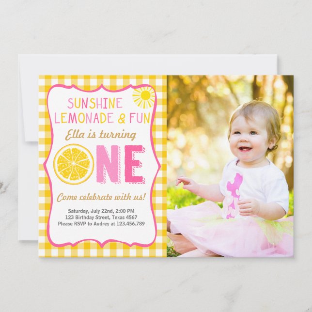 Sunshine and Lemonade sunshine birthday invitation (Front)