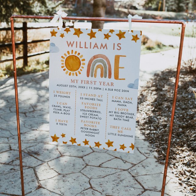 Sunshine and Rainbow 1st Birthday Milestone Board  Poster (Creator Uploaded)