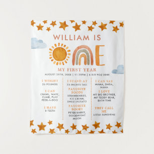 Sunshine and Rainbow 1st Birthday Milestone Board  Tapestry