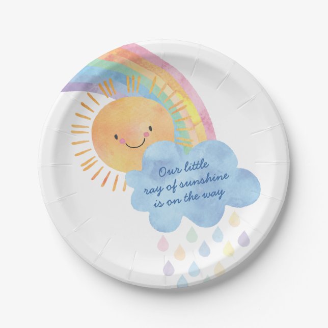 Sunshine and Rainbow Baby Shower Paper Plate (Front)