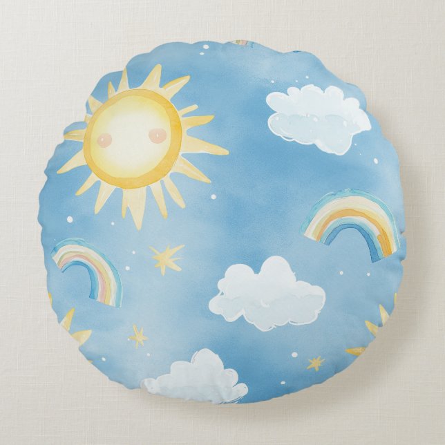 Sunshine and Rainbows Round Throw Pillow (Front)